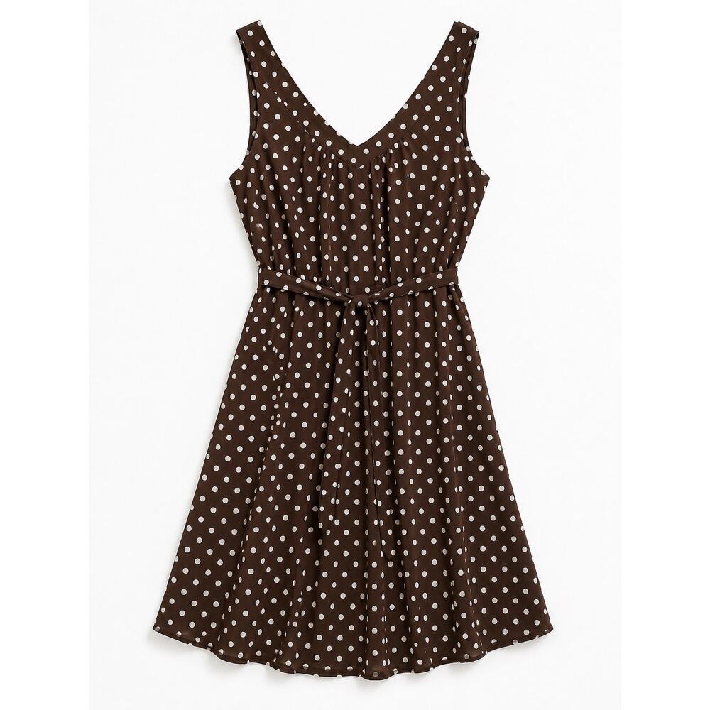 Motherhood Maternity Brown White Polka Dot Sleeveless Dress Size XL Preppy - Picture 2 of 8
